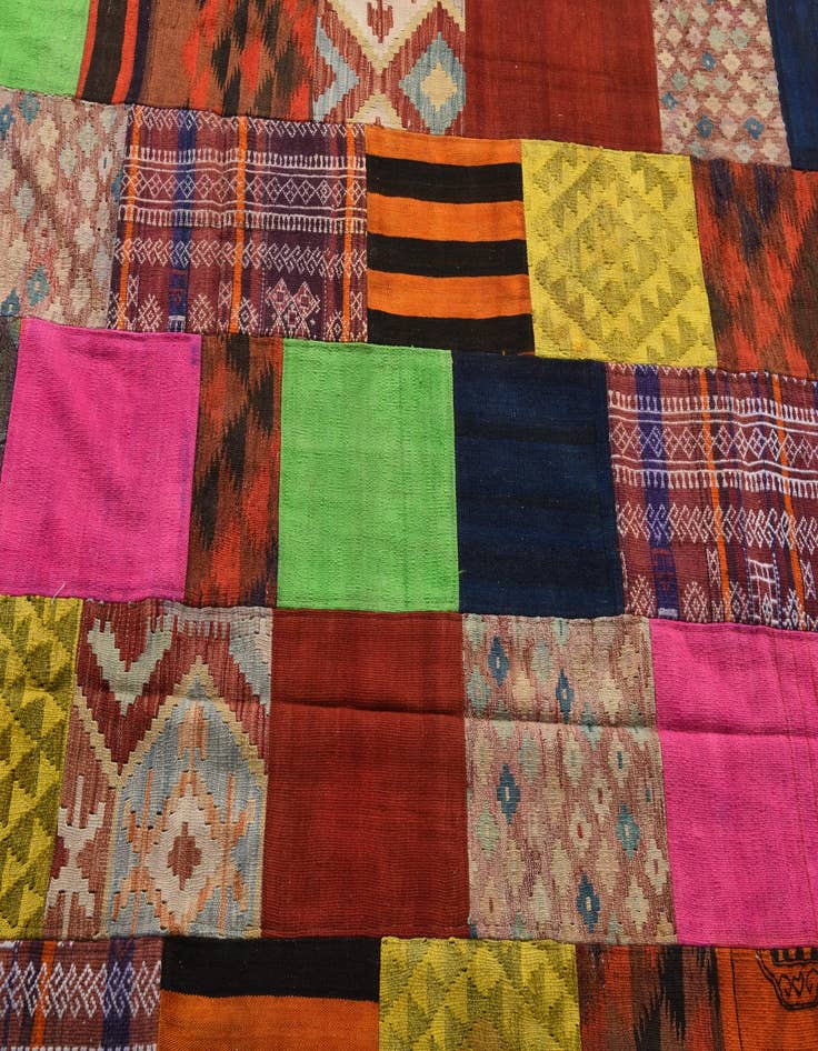 Detail image of  6' 7 x 9' 7  Hand Woven Kilim Patchwork Wool Rug