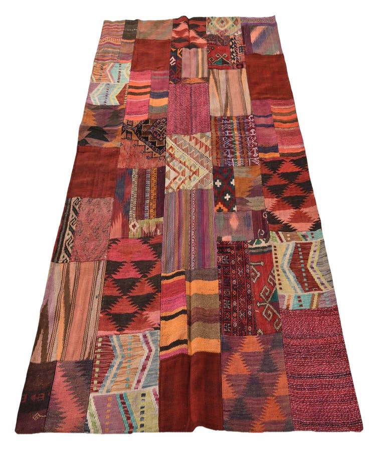 Detail image of  4' 10 x 6' 5  Hand Woven Kilim Patchwork Wool Rug