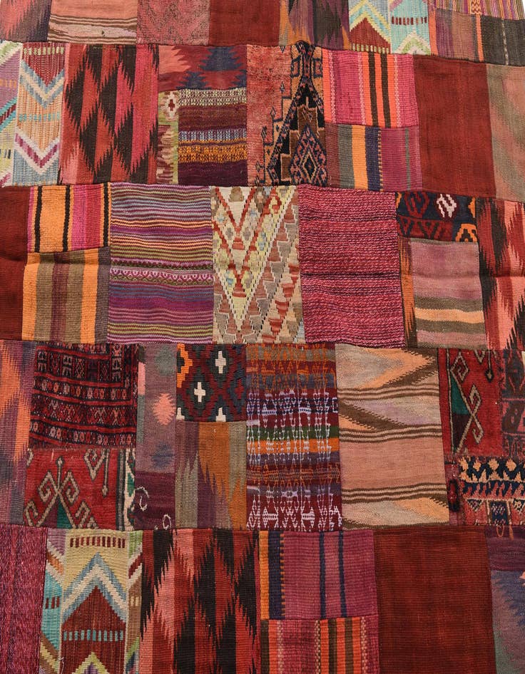 Detail image of  4' 10 x 6' 5  Hand Woven Kilim Patchwork Wool Rug