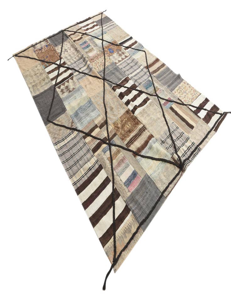 Detail image of  6' 6 x 9' 7  Hand Woven Kilim Patchwork Wool Rug