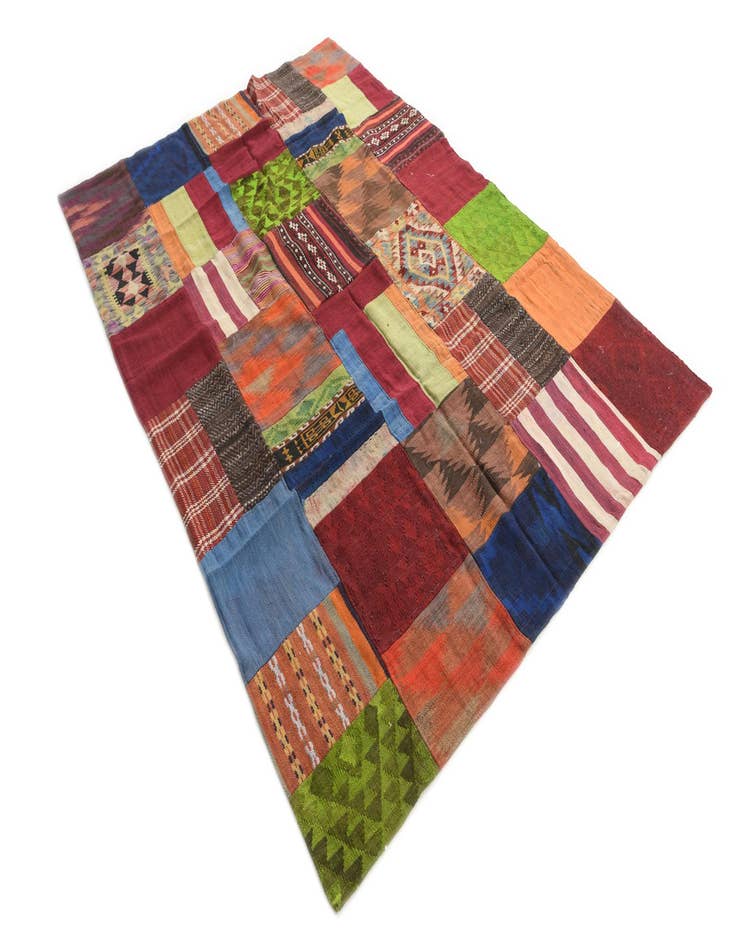 Detail image of  5' 8 x 8'  Hand Woven Kilim Patchwork Wool Rug