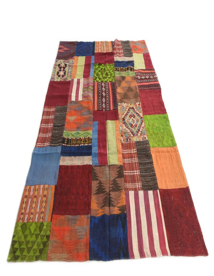 Detail image of  5' 8 x 8'  Hand Woven Kilim Patchwork Wool Rug