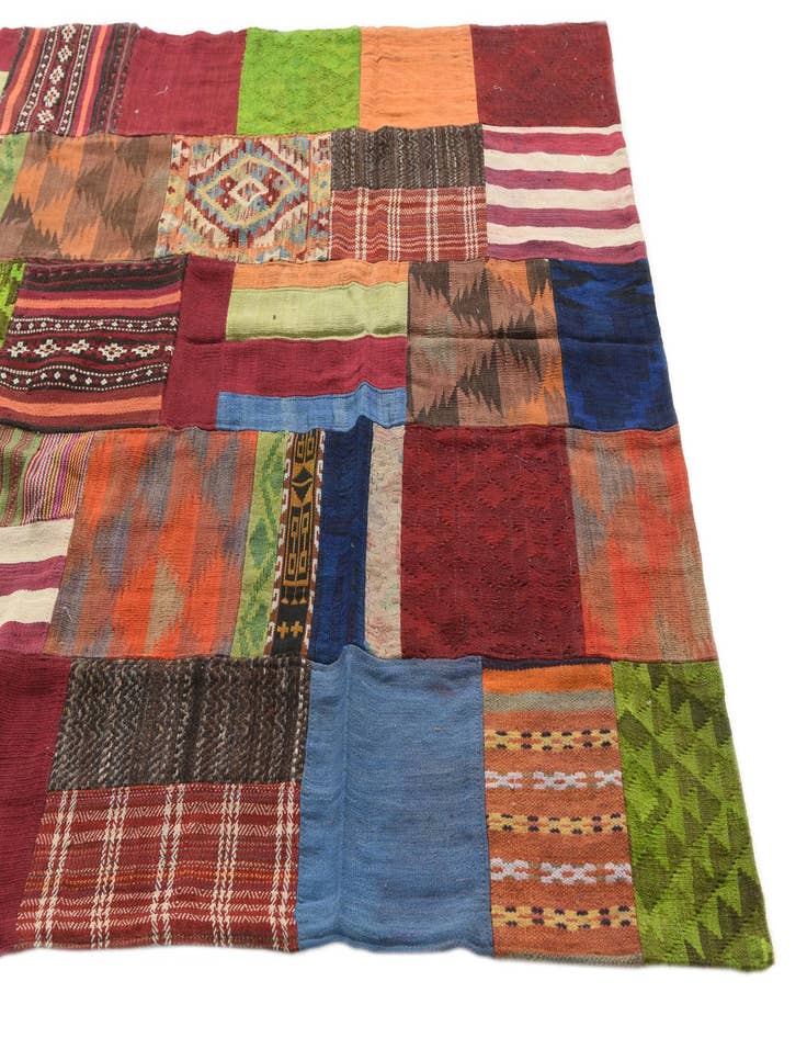 Detail image of  5' 8 x 8'  Hand Woven Kilim Patchwork Wool Rug