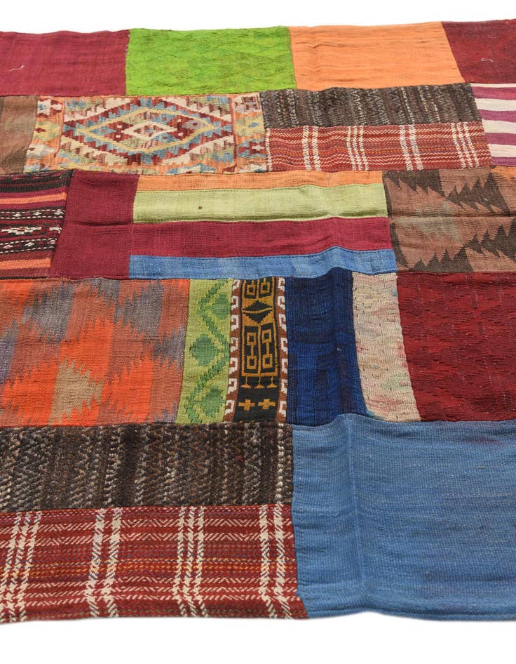 Detail image of  5' 8 x 8'  Hand Woven Kilim Patchwork Wool Rug