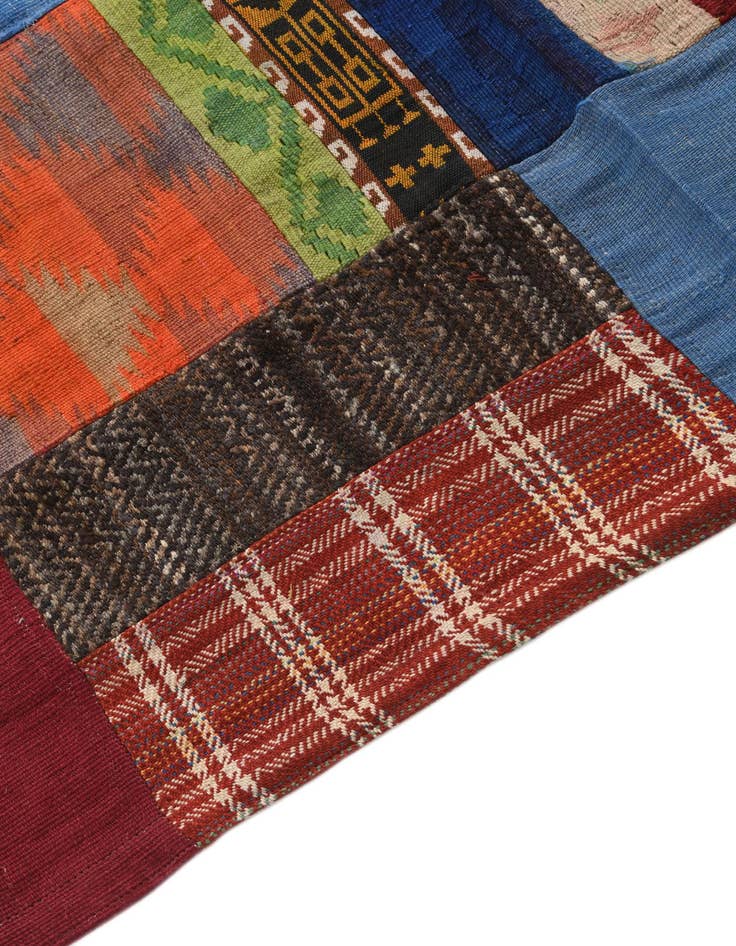 Detail image of  5' 8 x 8'  Hand Woven Kilim Patchwork Wool Rug