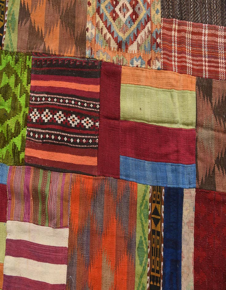 Detail image of  5' 8 x 8'  Hand Woven Kilim Patchwork Wool Rug