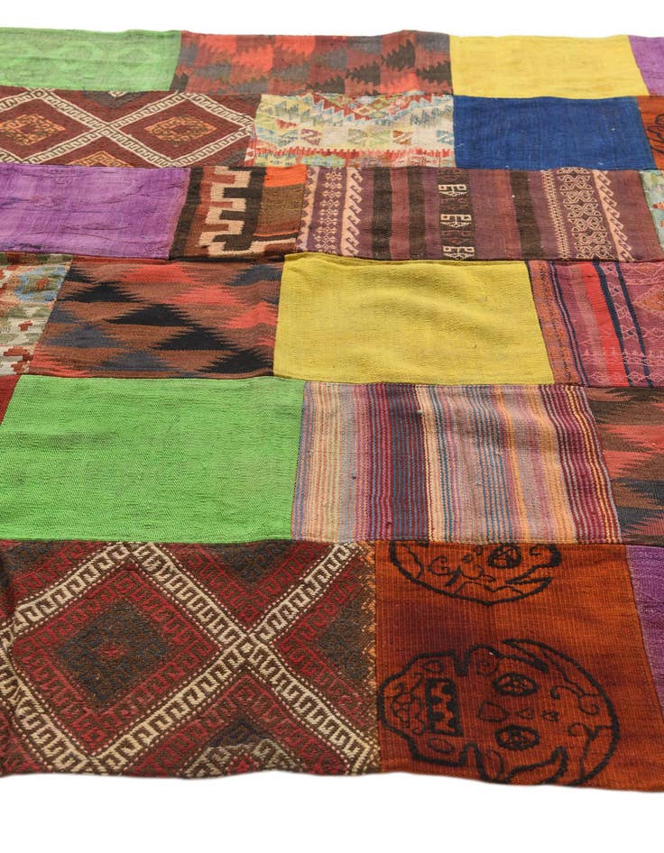 Detail image of  6' 9 x 9' 8  Hand Woven Kilim Patchwork Wool Rug