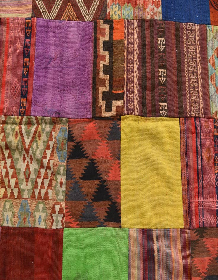 Detail image of  6' 9 x 9' 8  Hand Woven Kilim Patchwork Wool Rug