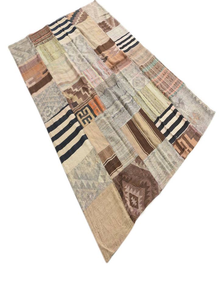 Detail image of  5' 4 x 8'  Hand Woven Kilim Patchwork Wool Rug