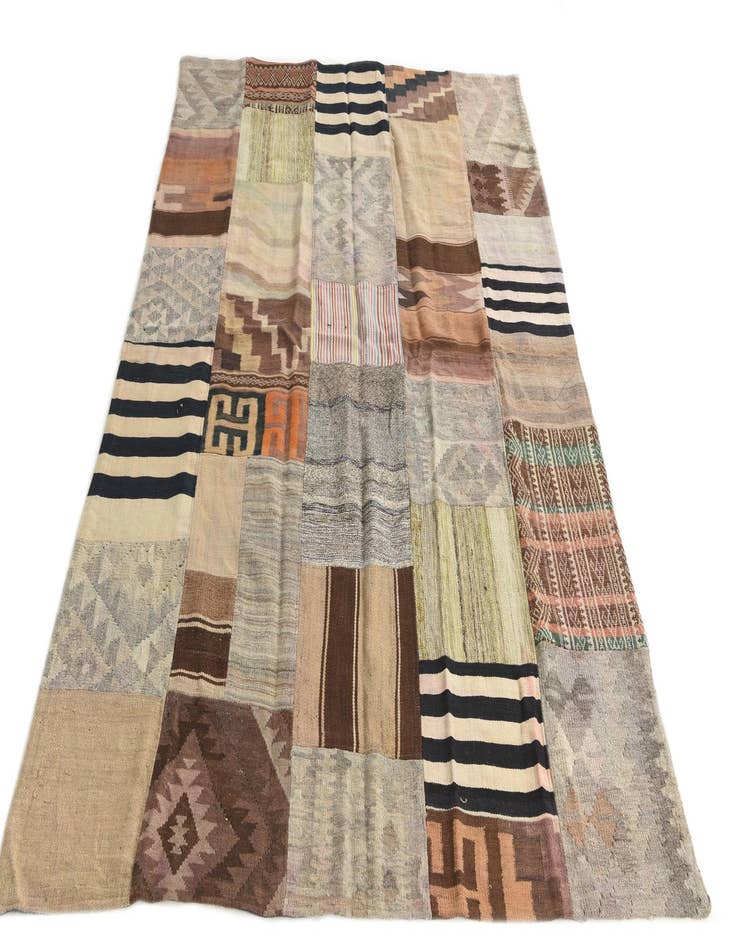 Detail image of  5' 4 x 8'  Hand Woven Kilim Patchwork Wool Rug