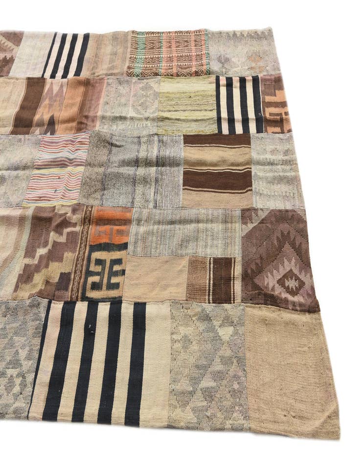 Detail image of  5' 4 x 8'  Hand Woven Kilim Patchwork Wool Rug