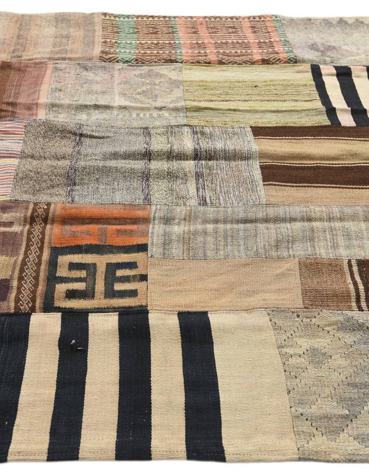 Detail image of  5' 4 x 8'  Hand Woven Kilim Patchwork Wool Rug