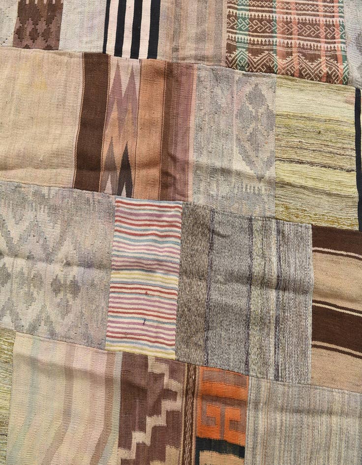 Detail image of  5' 4 x 8'  Hand Woven Kilim Patchwork Wool Rug