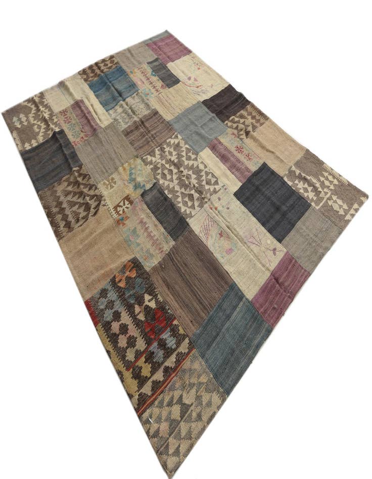 Detail image of  6' x 8'  Hand Woven Kilim Patchwork Wool Rug