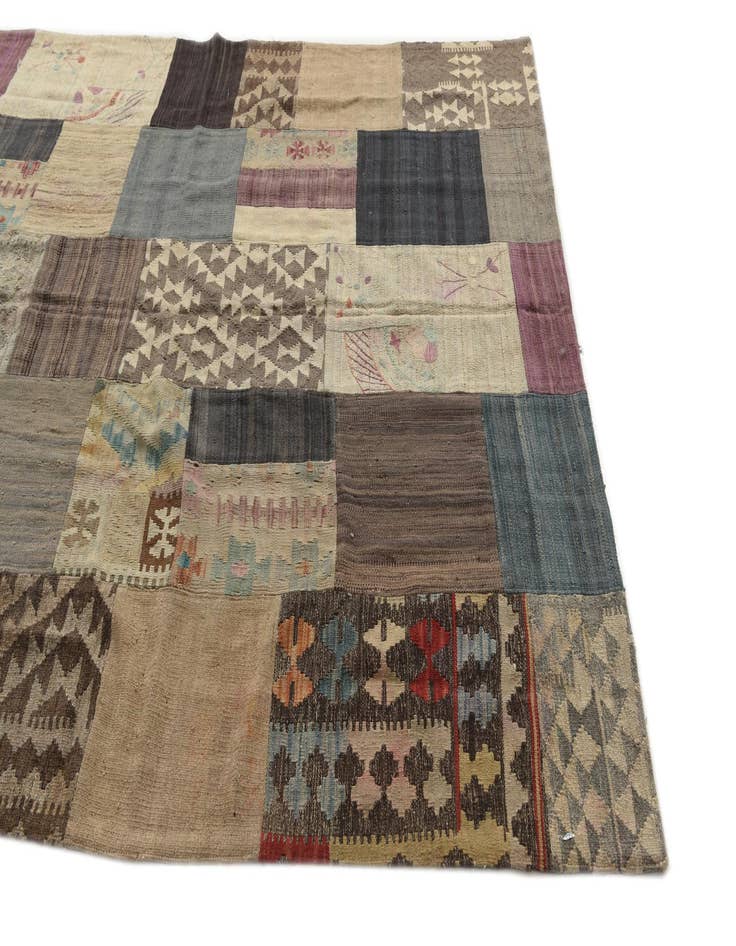 Detail image of  6' x 8'  Hand Woven Kilim Patchwork Wool Rug