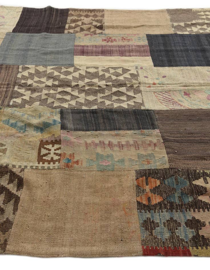 Detail image of  6' x 8'  Hand Woven Kilim Patchwork Wool Rug