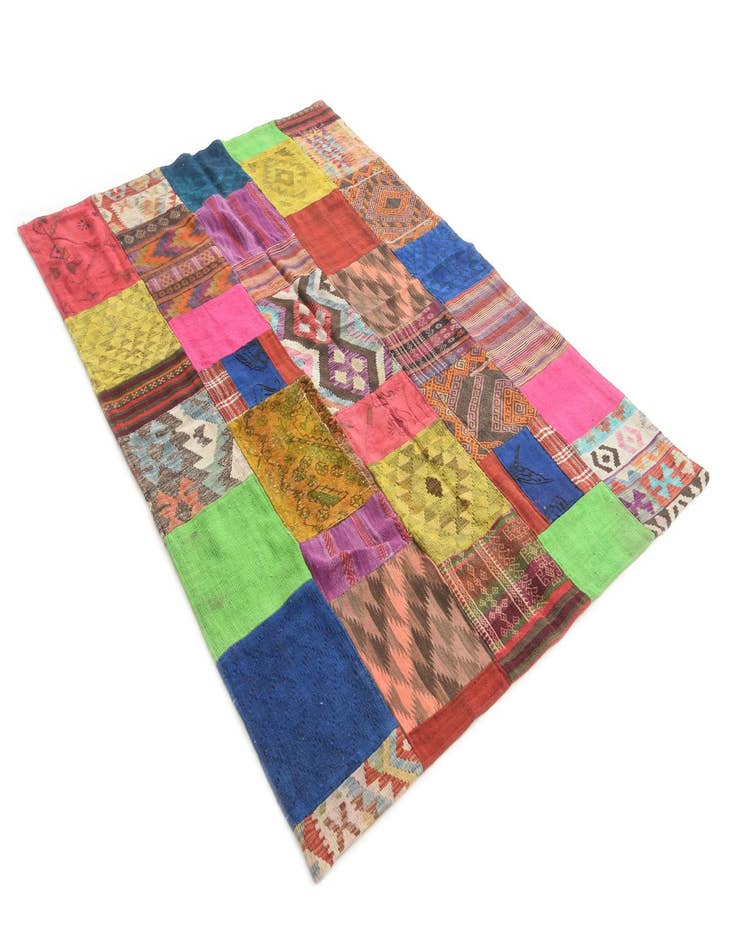 Detail image of  5' 5 x 7' 10  Hand Woven Kilim Patchwork Wool Rug