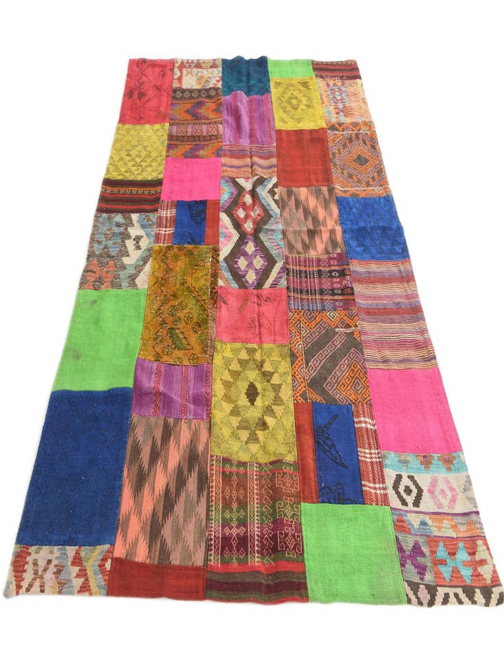 Detail image of  5' 5 x 7' 10  Hand Woven Kilim Patchwork Wool Rug