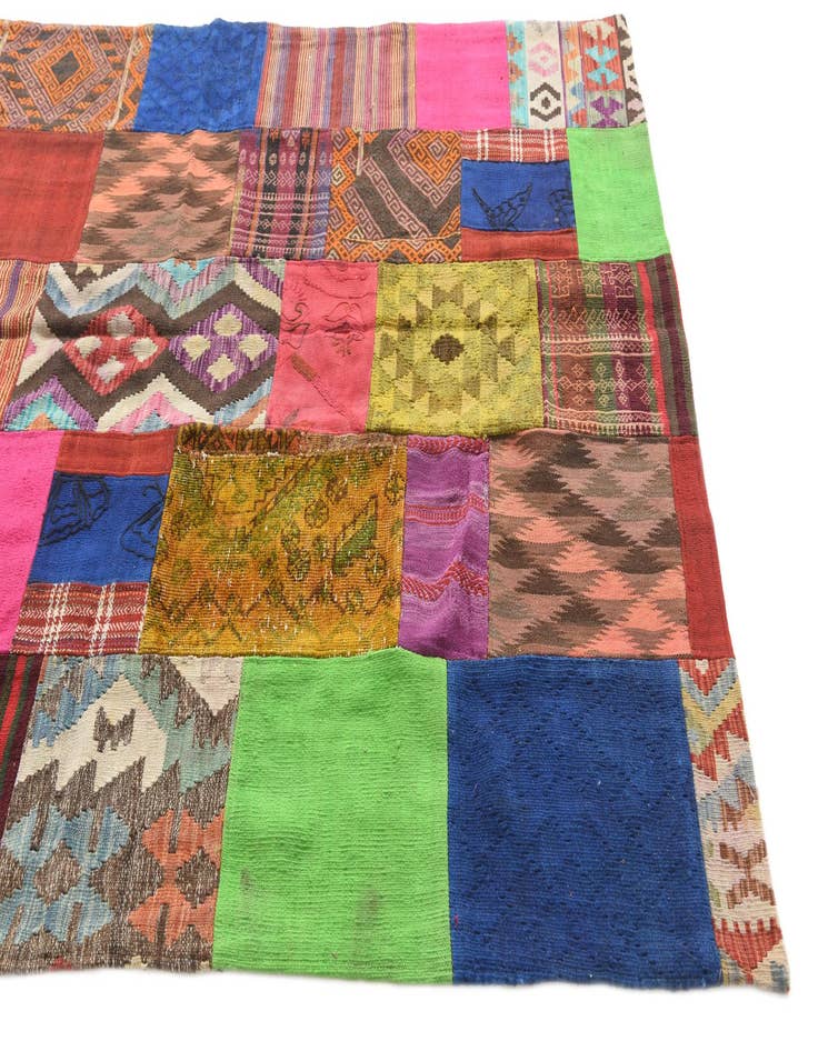 Detail image of  5' 5 x 7' 10  Hand Woven Kilim Patchwork Wool Rug