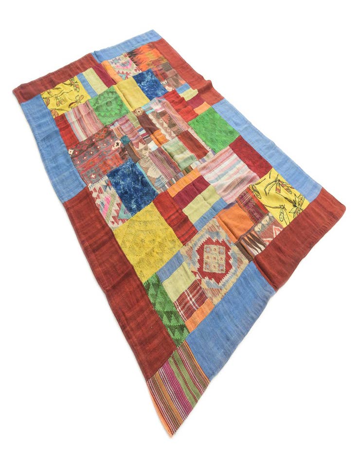 Detail image of  5' 7 x 8' 3  Hand Woven Kilim Patchwork Wool Rug