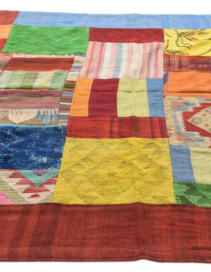 Detail image of  5' 7 x 8' 3  Hand Woven Kilim Patchwork Wool Rug