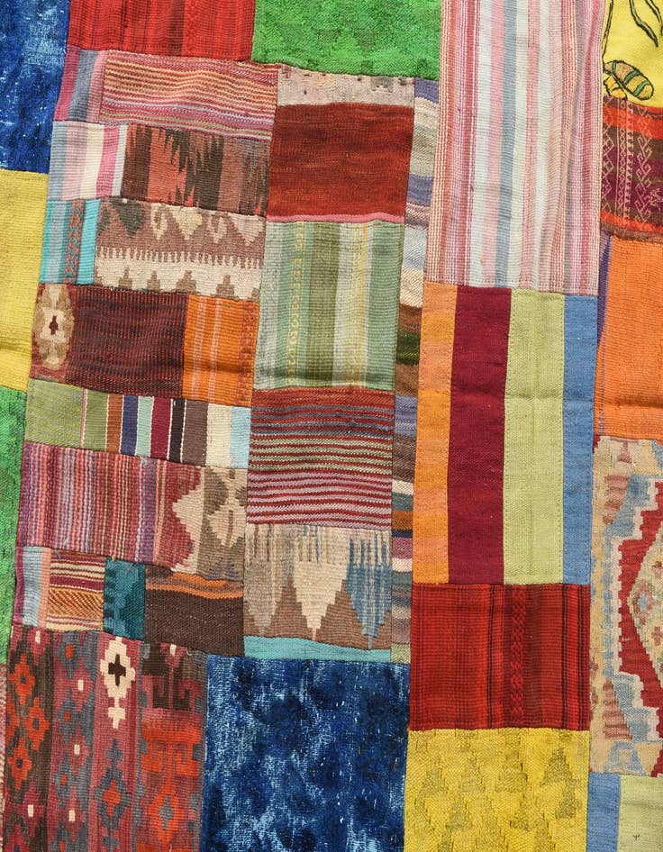 Detail image of  5' 7 x 8' 3  Hand Woven Kilim Patchwork Wool Rug