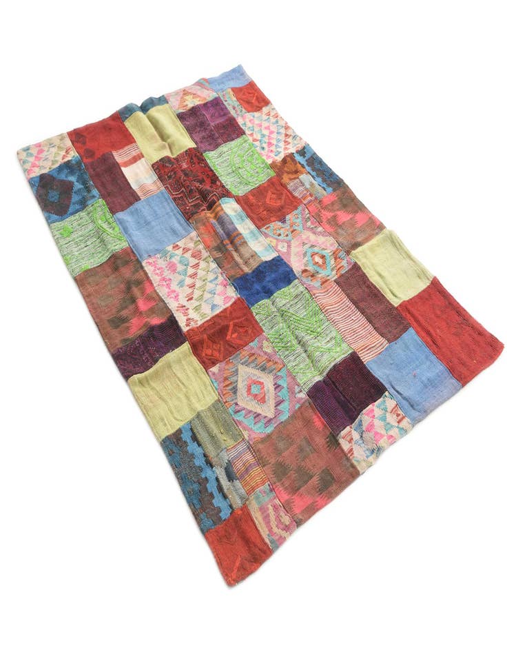 Detail image of  4' 3 x 6'  Hand Woven Kilim Patchwork Wool Rug