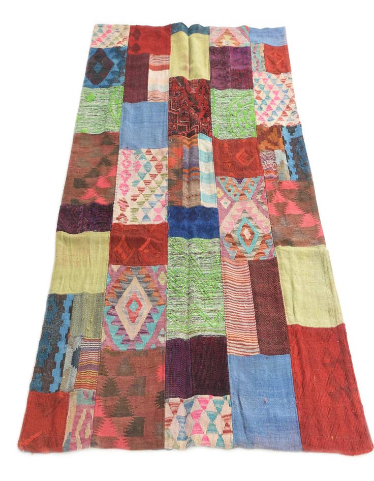 Detail image of  4' 3 x 6'  Hand Woven Kilim Patchwork Wool Rug