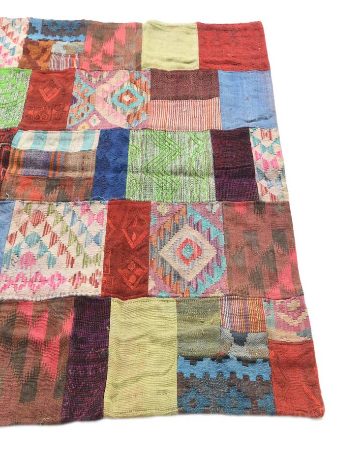 Detail image of  4' 3 x 6'  Hand Woven Kilim Patchwork Wool Rug