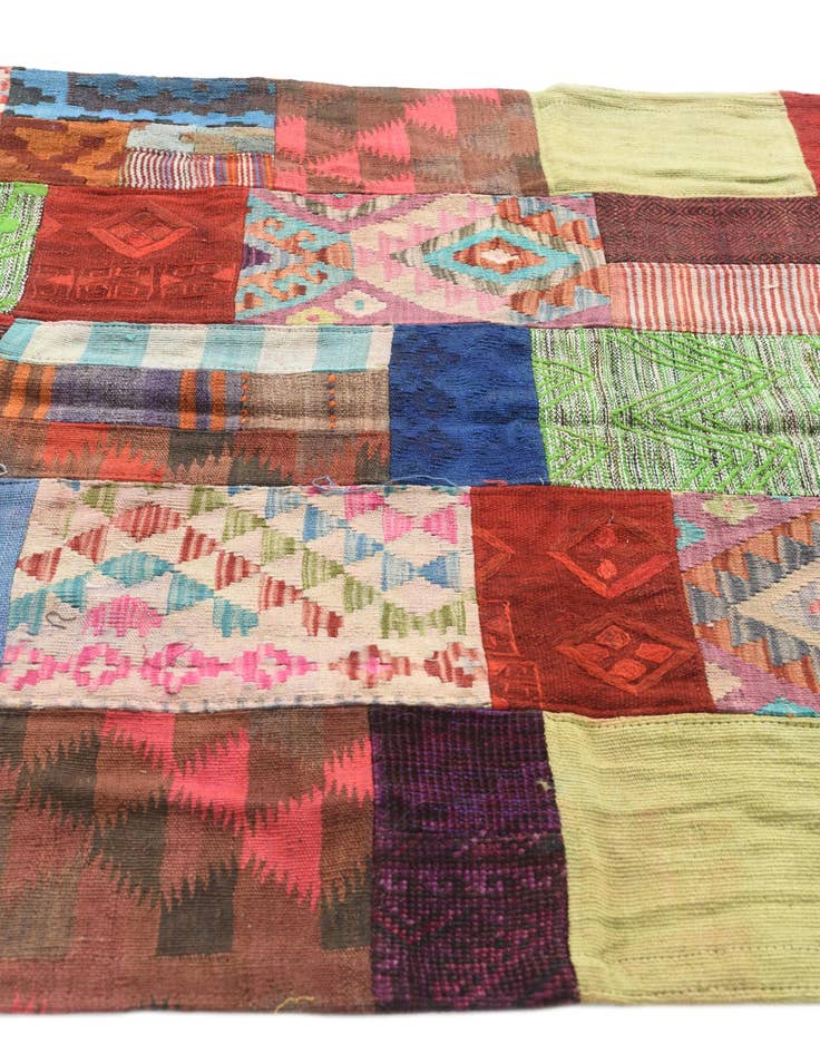 Detail image of  4' 3 x 6'  Hand Woven Kilim Patchwork Wool Rug