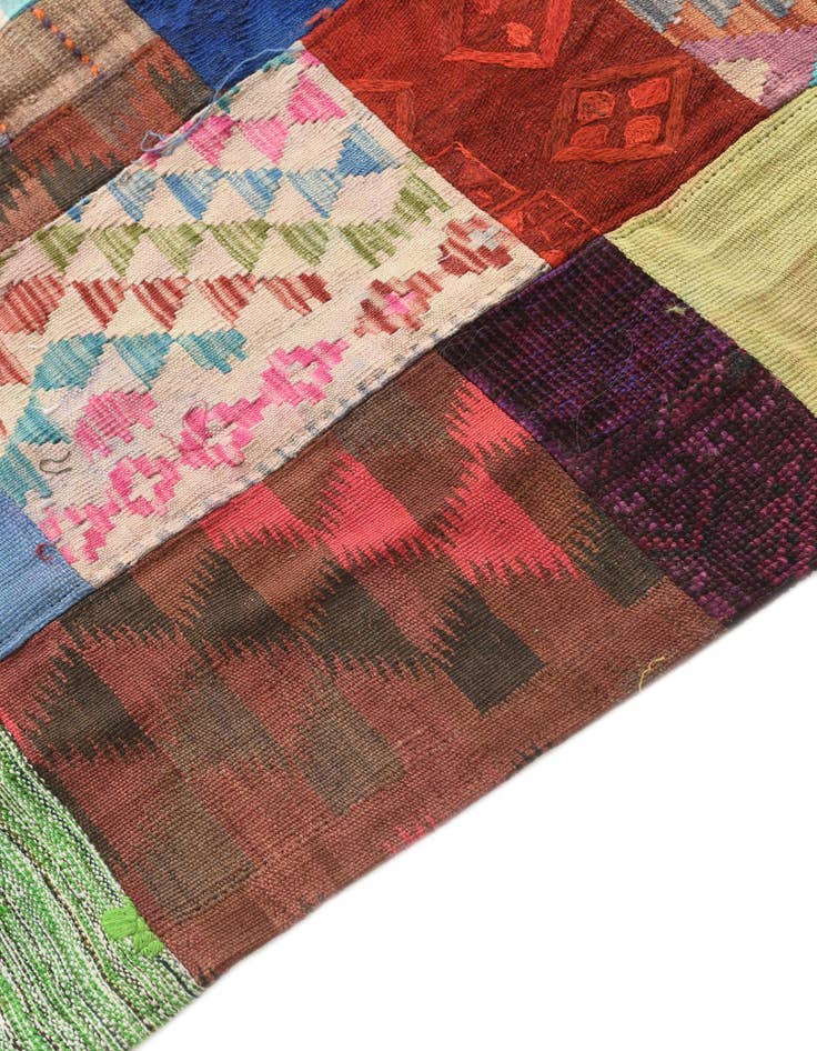 Detail image of  4' 3 x 6'  Hand Woven Kilim Patchwork Wool Rug