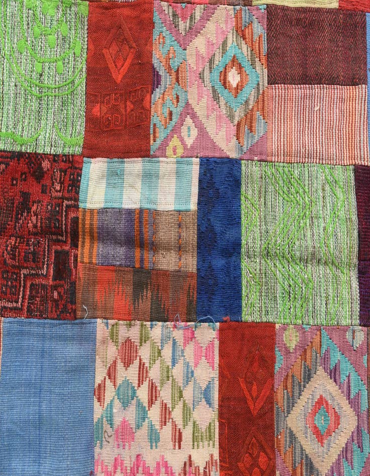Detail image of  4' 3 x 6'  Hand Woven Kilim Patchwork Wool Rug