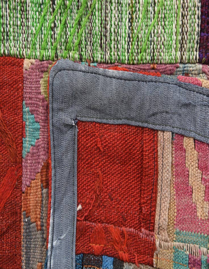 Detail image of  4' 3 x 6'  Hand Woven Kilim Patchwork Wool Rug