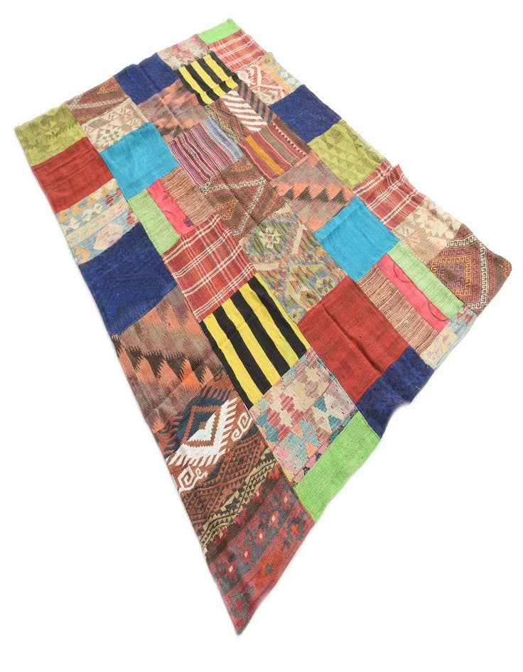 Detail image of  5' 6 x 7' 9  Hand Woven Kilim Patchwork Wool Rug