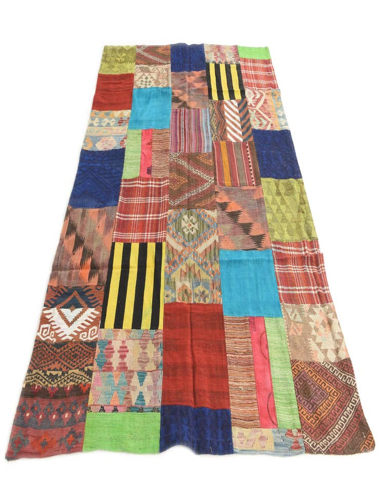 Detail image of  5' 6 x 7' 9  Hand Woven Kilim Patchwork Wool Rug