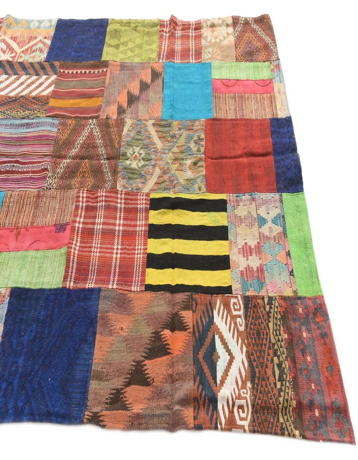 Detail image of  5' 6 x 7' 9  Hand Woven Kilim Patchwork Wool Rug