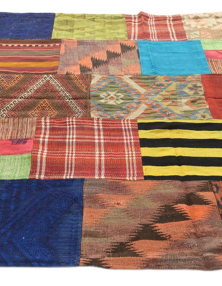 Detail image of  5' 6 x 7' 9  Hand Woven Kilim Patchwork Wool Rug