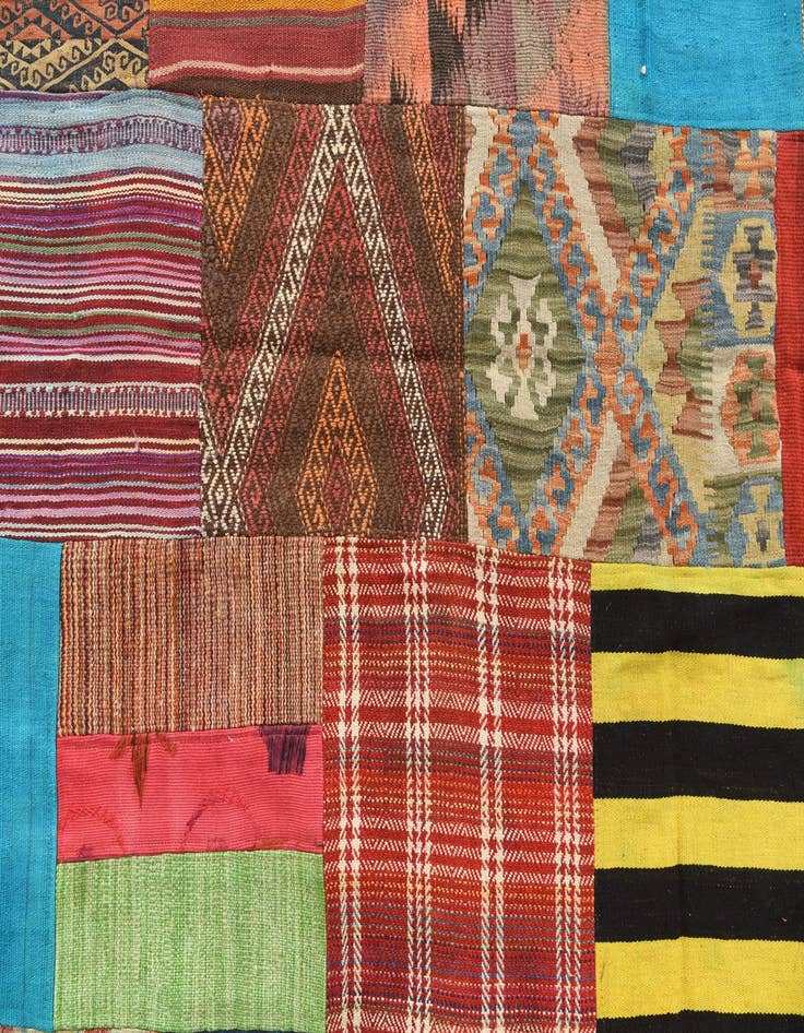 Detail image of  5' 6 x 7' 9  Hand Woven Kilim Patchwork Wool Rug