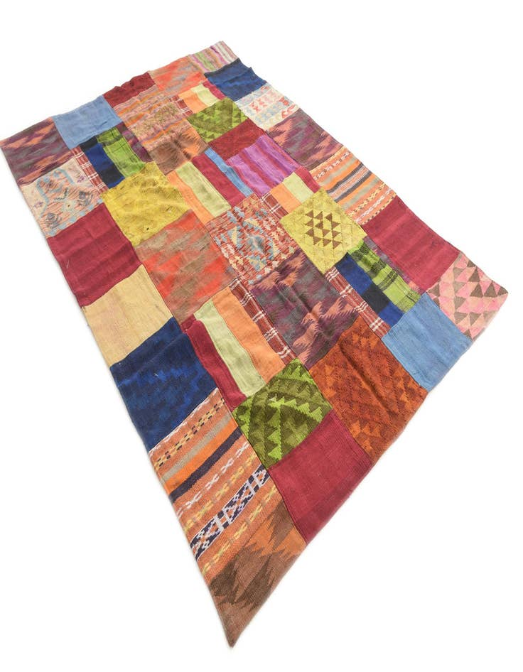 Detail image of  5' 8 x 8'  Hand Woven Kilim Patchwork Wool Rug