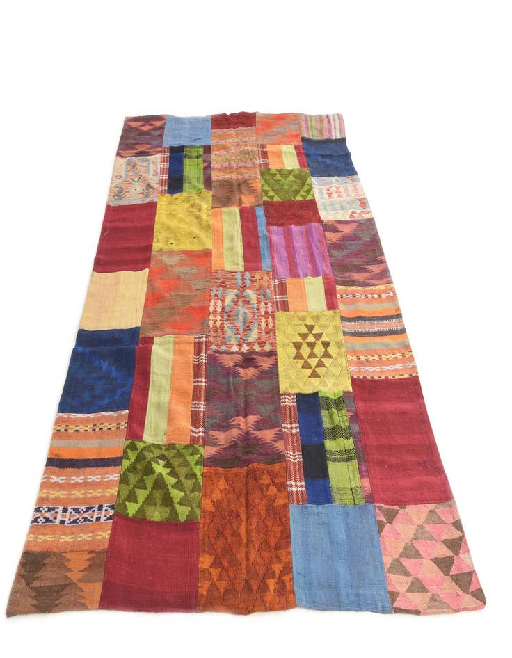 Detail image of  5' 8 x 8'  Hand Woven Kilim Patchwork Wool Rug