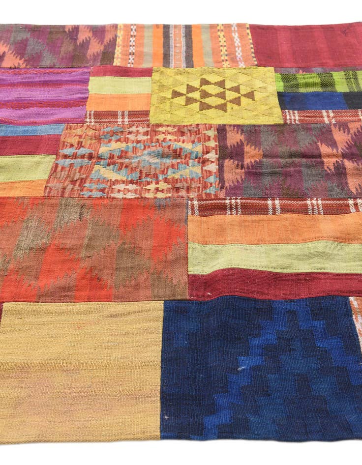 Detail image of  5' 8 x 8'  Hand Woven Kilim Patchwork Wool Rug