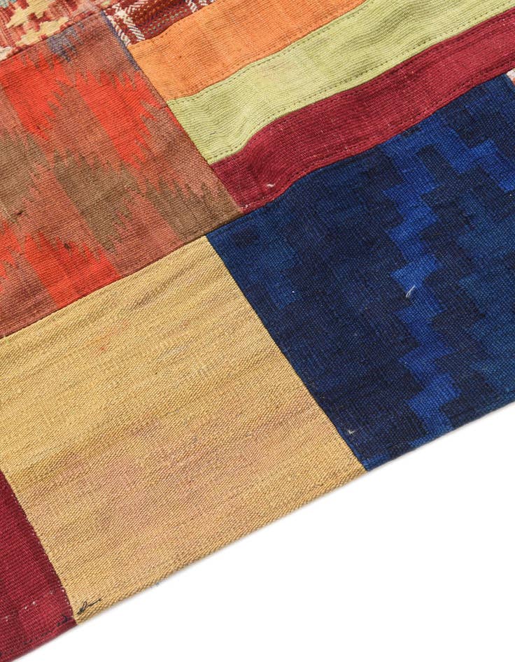 Detail image of  5' 8 x 8'  Hand Woven Kilim Patchwork Wool Rug