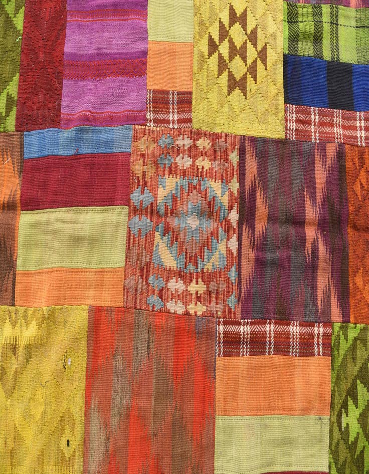 Detail image of  5' 8 x 8'  Hand Woven Kilim Patchwork Wool Rug