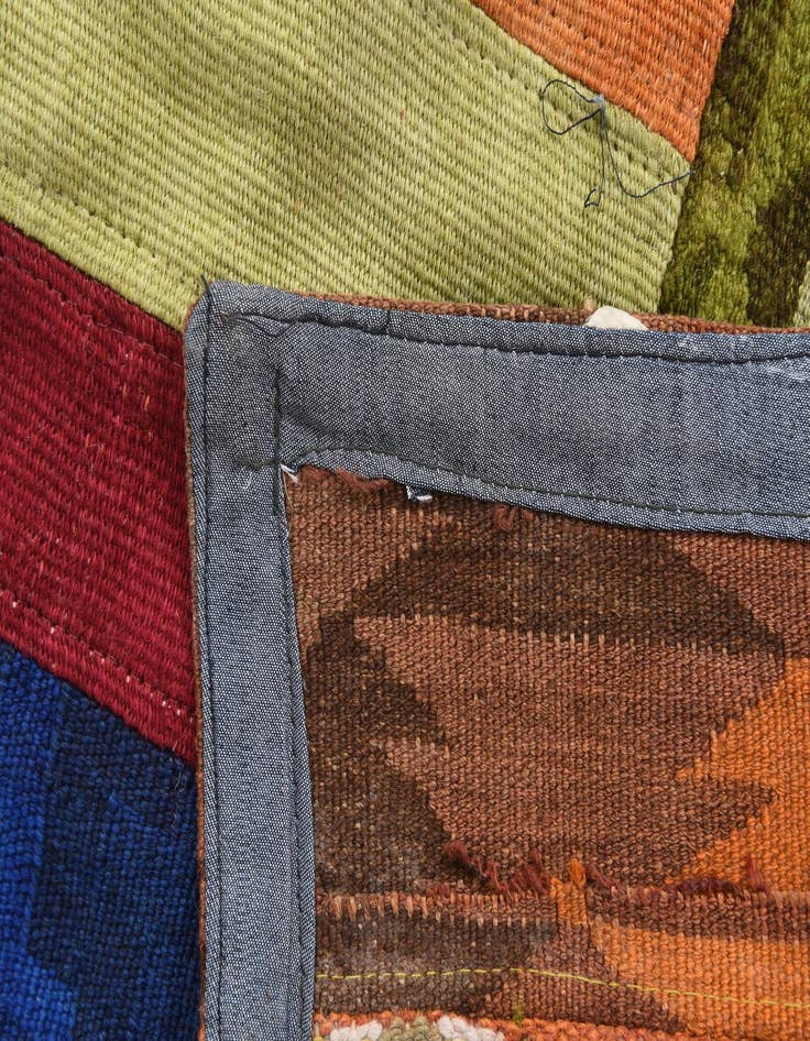 Detail image of  5' 8 x 8'  Hand Woven Kilim Patchwork Wool Rug