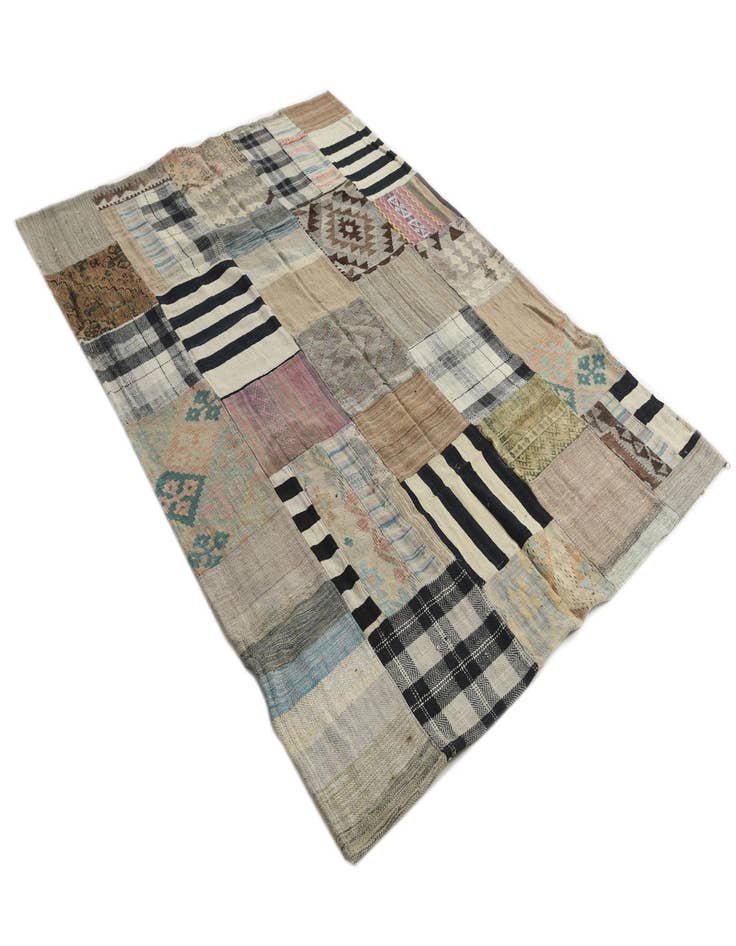 Detail image of  5' 4 x 7' 6  Hand Woven Kilim Patchwork Wool Rug