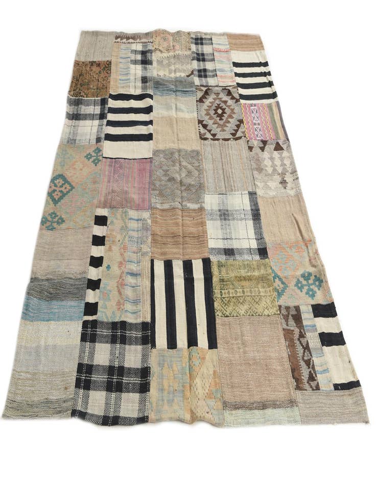 Detail image of  5' 4 x 7' 6  Hand Woven Kilim Patchwork Wool Rug