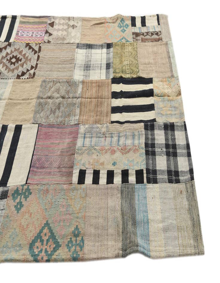 Detail image of  5' 4 x 7' 6  Hand Woven Kilim Patchwork Wool Rug