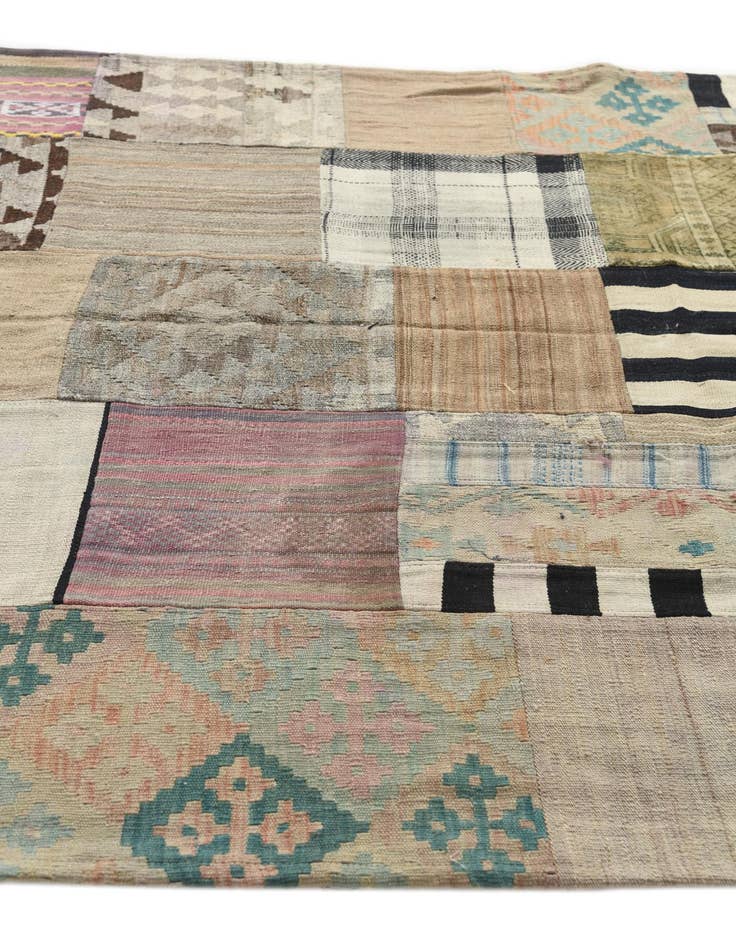 Detail image of  5' 4 x 7' 6  Hand Woven Kilim Patchwork Wool Rug