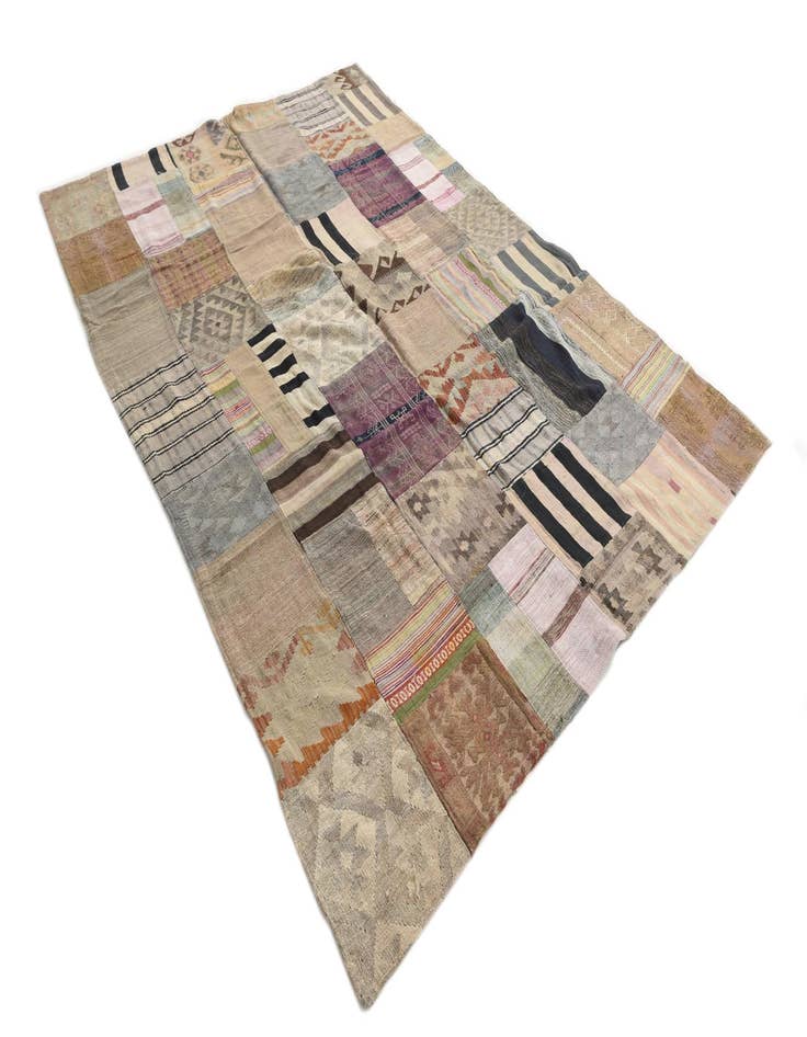 Detail image of  6' 7 x 9' 10  Hand Woven Kilim Patchwork Wool Rug