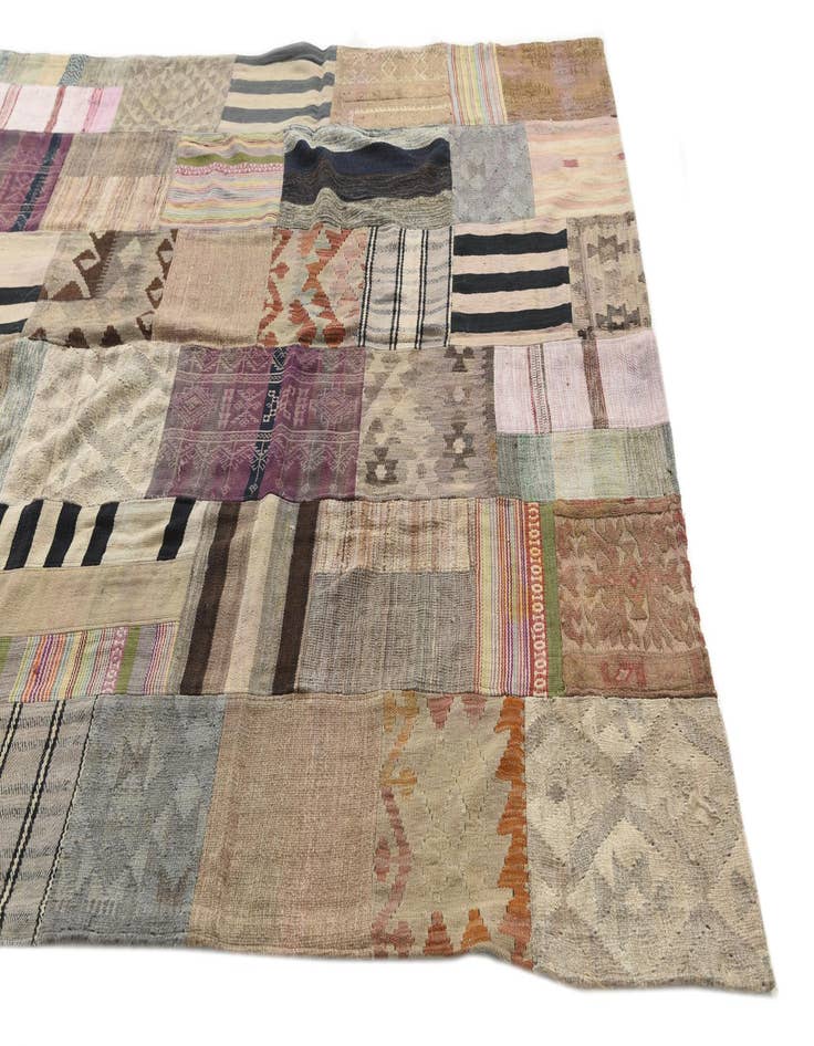 Detail image of  6' 7 x 9' 10  Hand Woven Kilim Patchwork Wool Rug